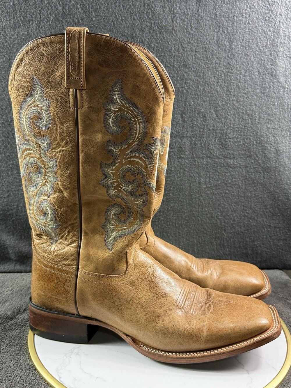 Old West Mens Broad Square Toe Boots 13 D Burnt Dark Brown Leather Western Work